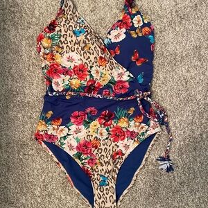 Johnny Was Blue and Tan One Piece Swimwear